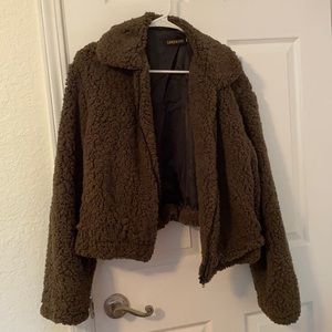 Dark green fluffy Sherpa jacket